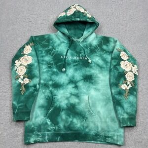 Civil Regime Hoodie Men's Large Teal Floral Flower Embroidered Dyed Sweatshirt
